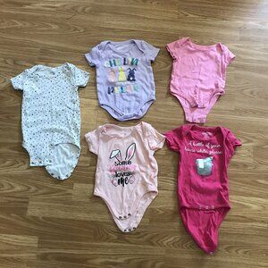 Lot Of 5 Baby Onesies Bundle - 6M 9M Mixed Sizes - Carter's & More - Sayings